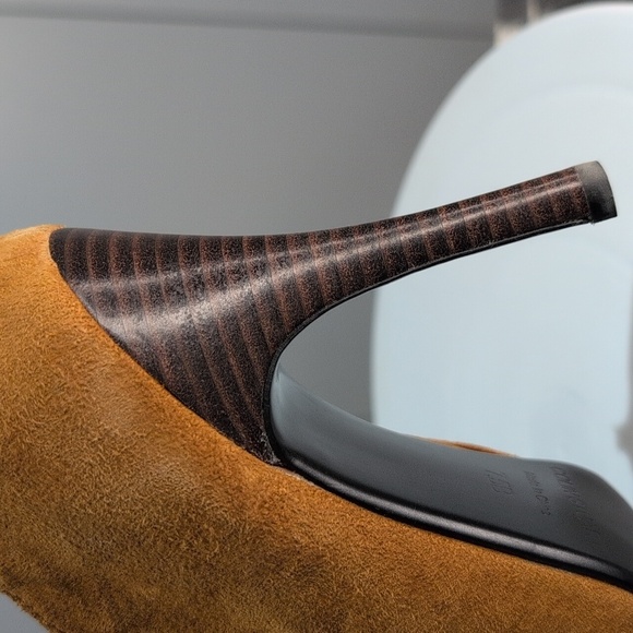 Colin Stuart Tan Heeled Suede leather booties size 7.5 4" heel - Picture 9 of 14